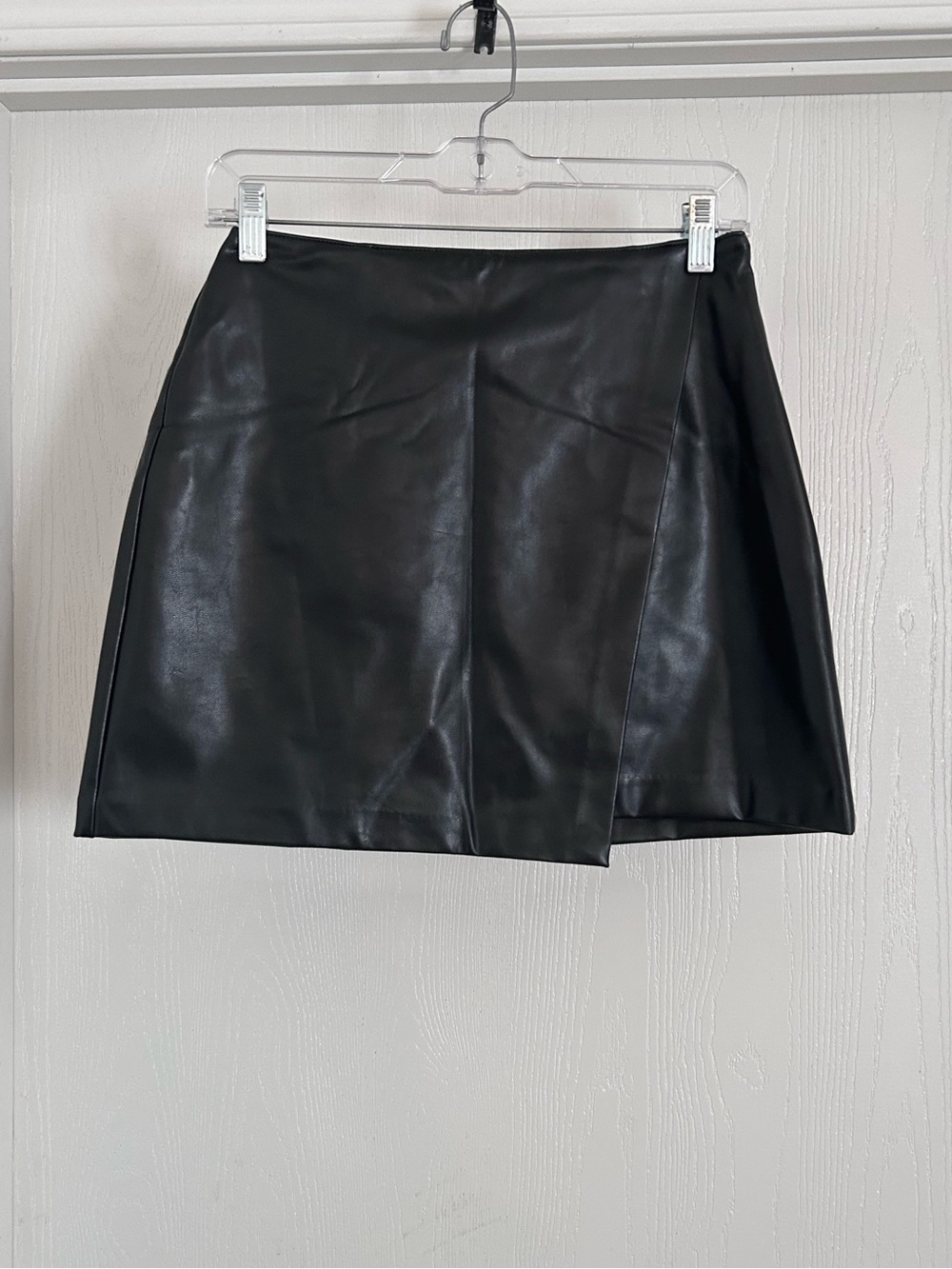Abercrombie & Fitch | Black Faux Leather Mini Skirt with Wrap Panel | Size Small